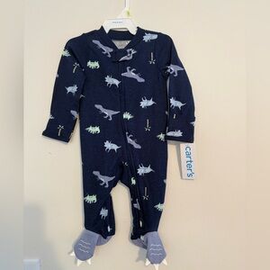 NWT CARTERS Baby Dinosaur 2-Way Zip Cotton Sleep & Play Pajamas